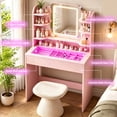 thumbnail image 4 of ICEELF Small Vanity Desk for Girls with Tempered Glass Top, Smart RGB Drawer, APP & Remote, 6000+ Colors, Music Sync, Timer, 3-Color LED Mirror, 5 Shelves, Pink, 4 of 10