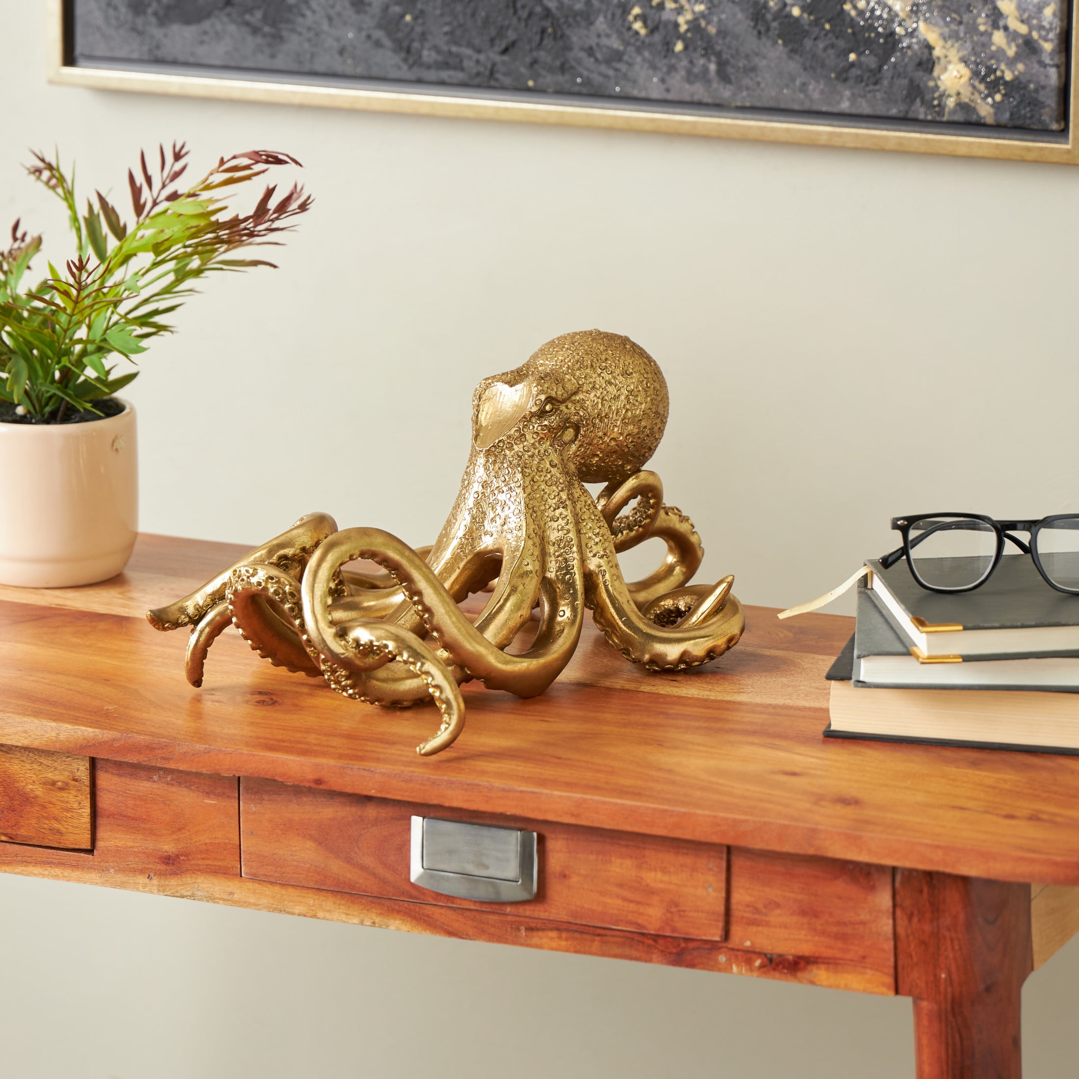 DecMode 10" x 7" Gold Resin Single Bottle Octopus Wine Holder, 1-Piece