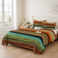 thumbnail image 2 of Quilts Twin XL Size Bedding Set, Orange Teal Wooden Lightweight Quilted Comforter, Farmhouse Striped Modern Art Soft Reversible Bedspread Coverlet with Pillow Covers for All Season, 68" x 98", 2 of 9