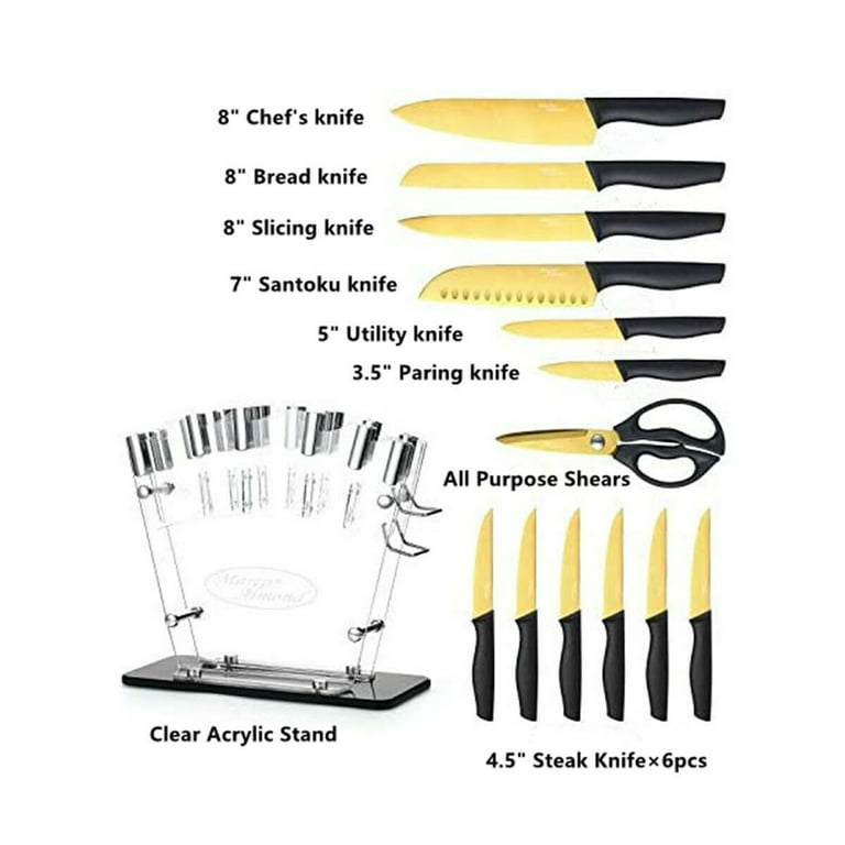 Marco Almond Elegant Black Knife Set MA23 17-Pieces Stainless Steel Kitchen  Chef Knife Set With Block DISHWASHER SAFE