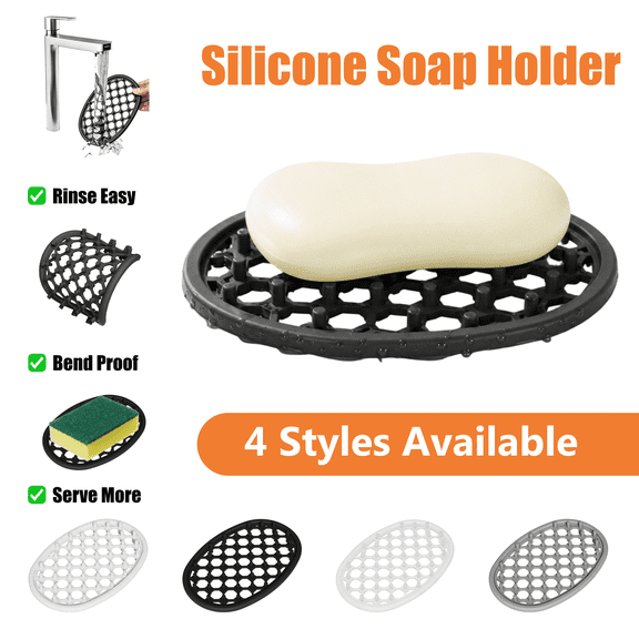 Silicone Soap Holder, Honeycomb Drainage Design, Non-Slip Silicone Bar Soap Holder, Self Draining Soaps Saver Pad for Shower Shelf, Bathtub, AKLJWH, #01 Black-1PC