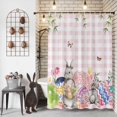 thumbnail image 2 of Shower Curtain, Easter Rabbit Eggs Wildflowers Waterproof Shower Curtain Set with Hooks for Bathroom Showers,Stalls and Bathtubs,54x78In Pink White Plaid, 2 of 9