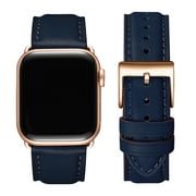 WFEAGL Apple Watch Series Genuine Leather Replacement Band 42mm 44mm 45mm Dark Blue/Rose Gold