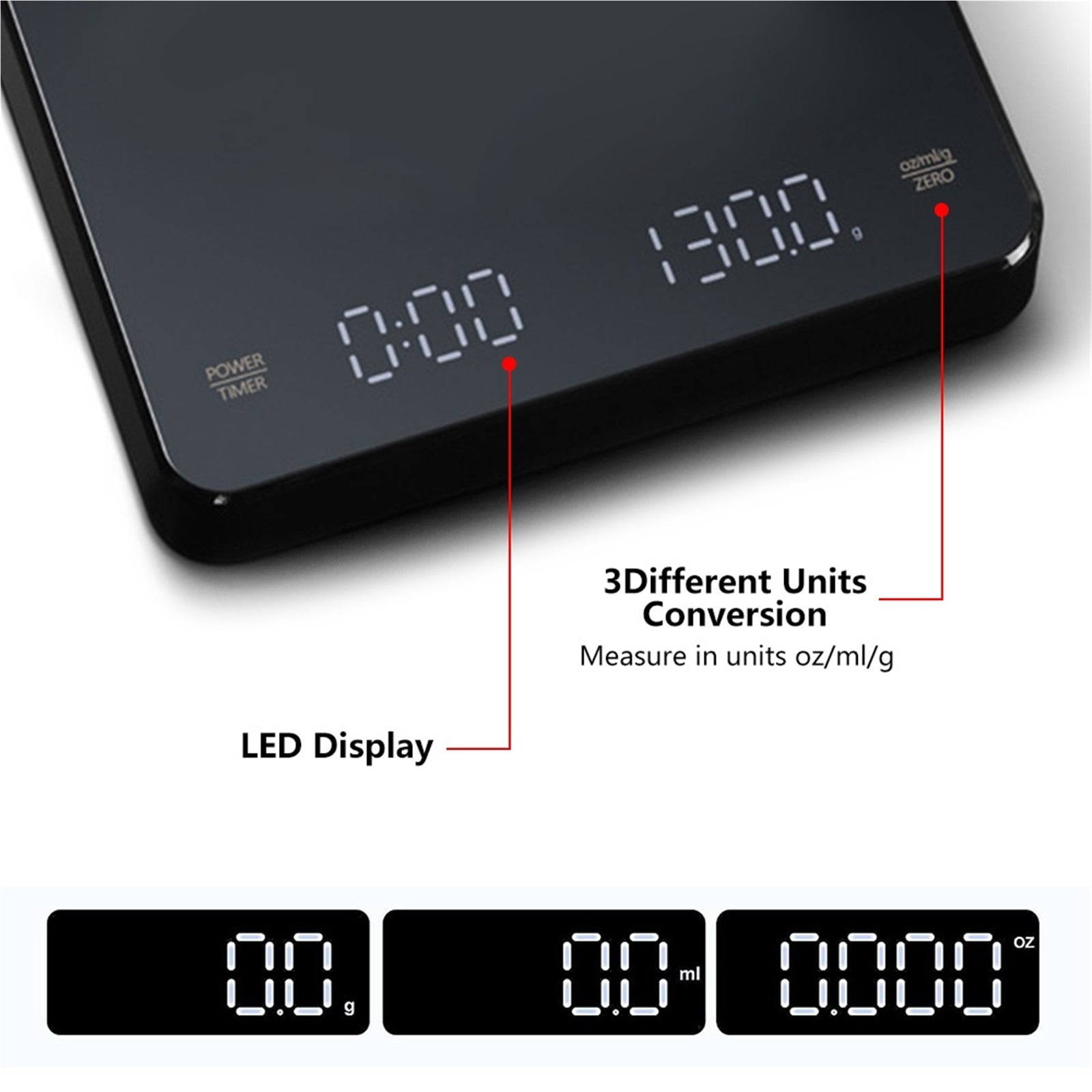Digital Coffee Scale LED Screen 3kg/0.1g Kitchen Scale Electronic Scale ,Precise Weight