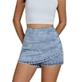 thumbnail image 6 of Bixock Casual Skirt for Women Mini Skirt Denim Wrap Crinkle High Waist Built In Short Liner Stretch Sturdy Fall Daily Street Outdoor Women Clothings, 6 of 6
