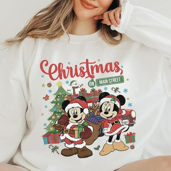 Disney Vintage Mickey Minnie Disney Holiday On Main Street Sweatshirt, Retro Disney Holiday Sweatshirt, Mickey'S Very Merry Holiday Party 2025 Tee, S-5XL Sweatshirt