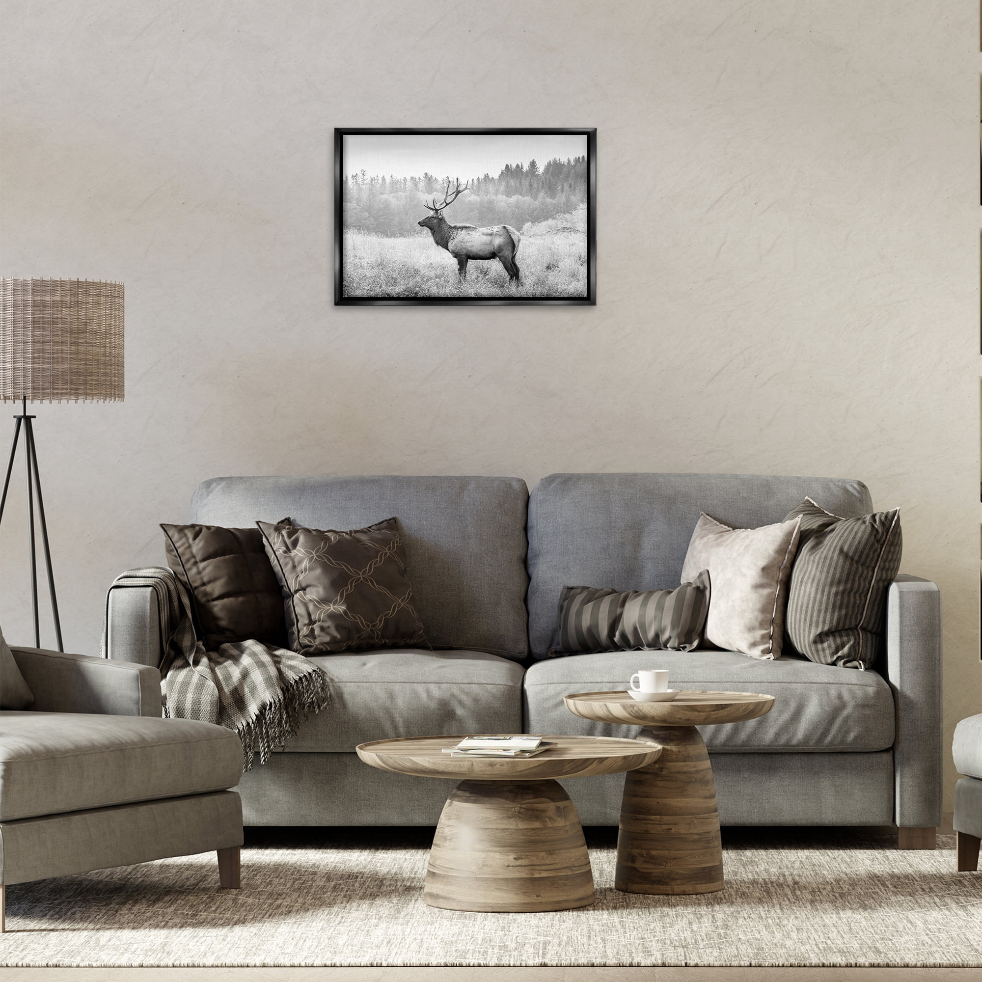 Stupell Industries Stoic American Elk Landscape & Nature Photography Black Floater Framed Canvas Art Print Wall Art, 25 x 17