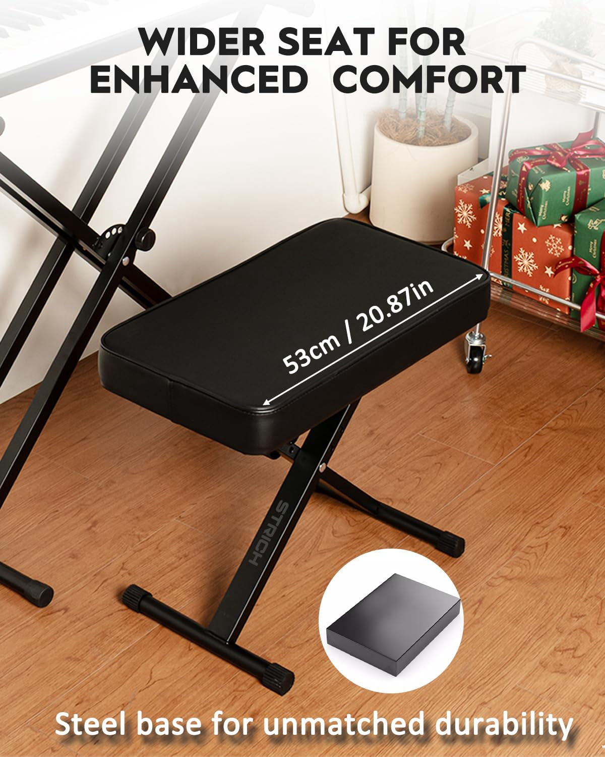 Piano Bench Folding Stool  Adjustable X-style Chair With 2.3 Inch Thicken Soft Cushion Keyboard For Musicians Black Spb-m15