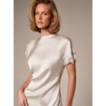 thumbnail image 4 of Cream Satin Lace-Trimmed Asymmetric Mini Dress With Short Sleeves For Evening Party Wedding Guest, 4 of 6