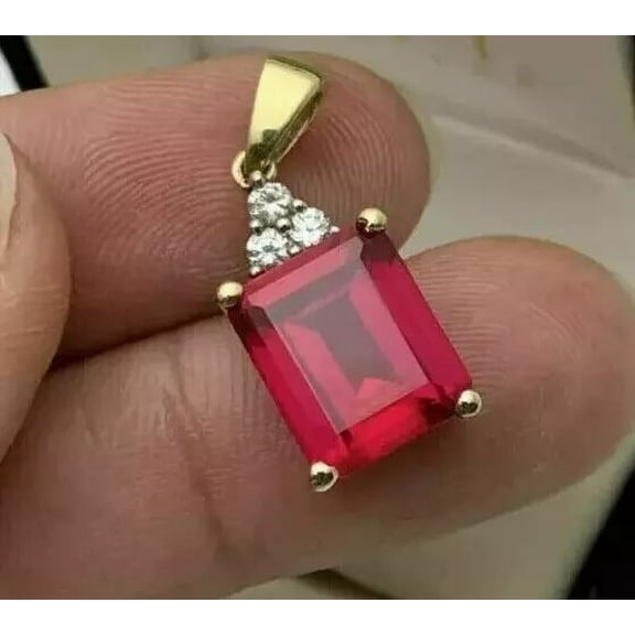 2.00Ct Emerald Cut Simulated Red Ruby Women's Pendant 14K Yellow Gold Plated