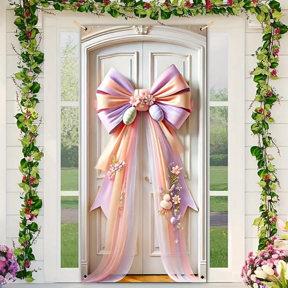 Front Door 70.86 Inch Easter Bow Door Banner Decorations for Entryway Wall Hanging