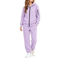 thumbnail image 2 of Unisex Kids Tracksuit Set, Zip Up Hoodie & Sweatpants 2 Piece Sweatsuit, Teen Boys Girls Athletic Fleece Sweat Suit, Casual Hooded Jogger Sportswear Outfit (Purple, 8-9 Years), 2 of 7