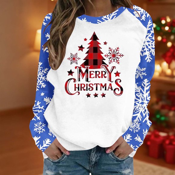 FDGIU 2025 Women's Christmas Sweatshirt - Funny Party Tee, Long Sleeve Loose Fit Pullover Top, Festive Party Blouse
