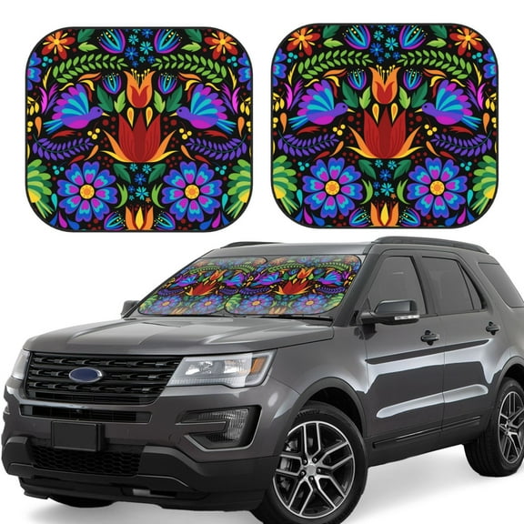 Naloa Colorful Floral 2 Piece Foldable Car Sun Shades, Car Windshield Sunshade, Front Window Sunshade for Car, Truck, SUV - Small