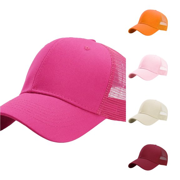 XFeng Solid Beige Blank Mesh Trucker Hat, Matching Cotton Front Mesh Back Adjustable Plain Baseball Cap