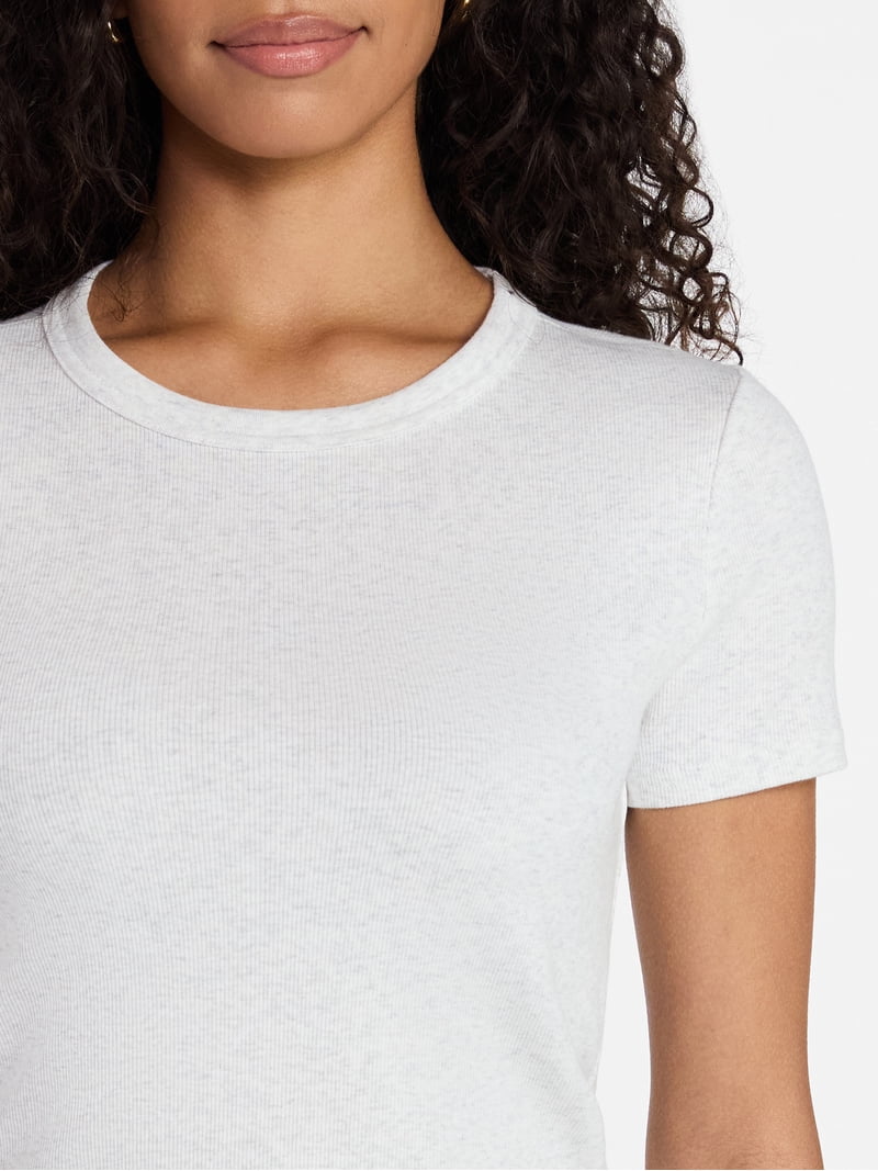 Time and Tru Women's Ribbed Tee with Short Sleeves, Sizes XS-XXXL