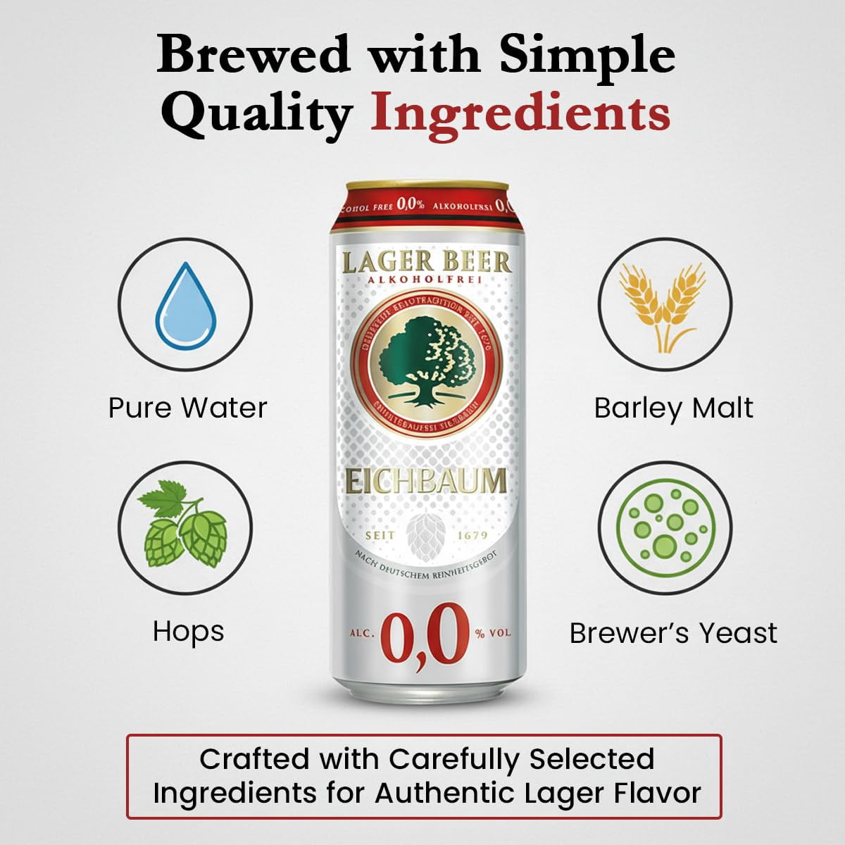 Eichbaum Alcohol Free Lager Beer with Smooth & Refreshing Flavor - Non Alcoholic Lager with Traditional German Brewing - Cans of Beer for Social Gatherings - 500ml Can-6pk