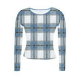 thumbnail image 5 of Tops for Women Long Sleeved Plaid Casual Round Neck Printing Fitting Pit Stripe Blouse Light Blue XXL, 5 of 6