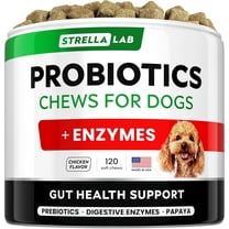 STRELLALAB Probiotics Chews for Dogs & Digestive Enzymes   Digestion & Gut Health Treats, Probiotics for dogs, Fiber Supplement, Anti Diarrhea, Constipation, Upset Stomach&Gas Relief,Canine Prebiotic