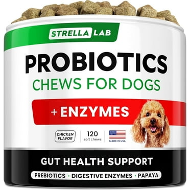STRELLALAB Probiotics Chews for Dogs & Digestive Enzymes   Digestion & Gut Health Treats, Probiotics for dogs, Fiber Supplement, Anti Diarrhea, Constipation, Upset Stomach&Gas Relief,Canine Prebiotic