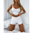 thumbnail image 3 of Women Y2K 2 Piece Pajamas Set Sleeveless Floral Lace Trim Crop Cami Top and Shorts Pj Set Sleepwear Lounge Outfits, 3 of 6