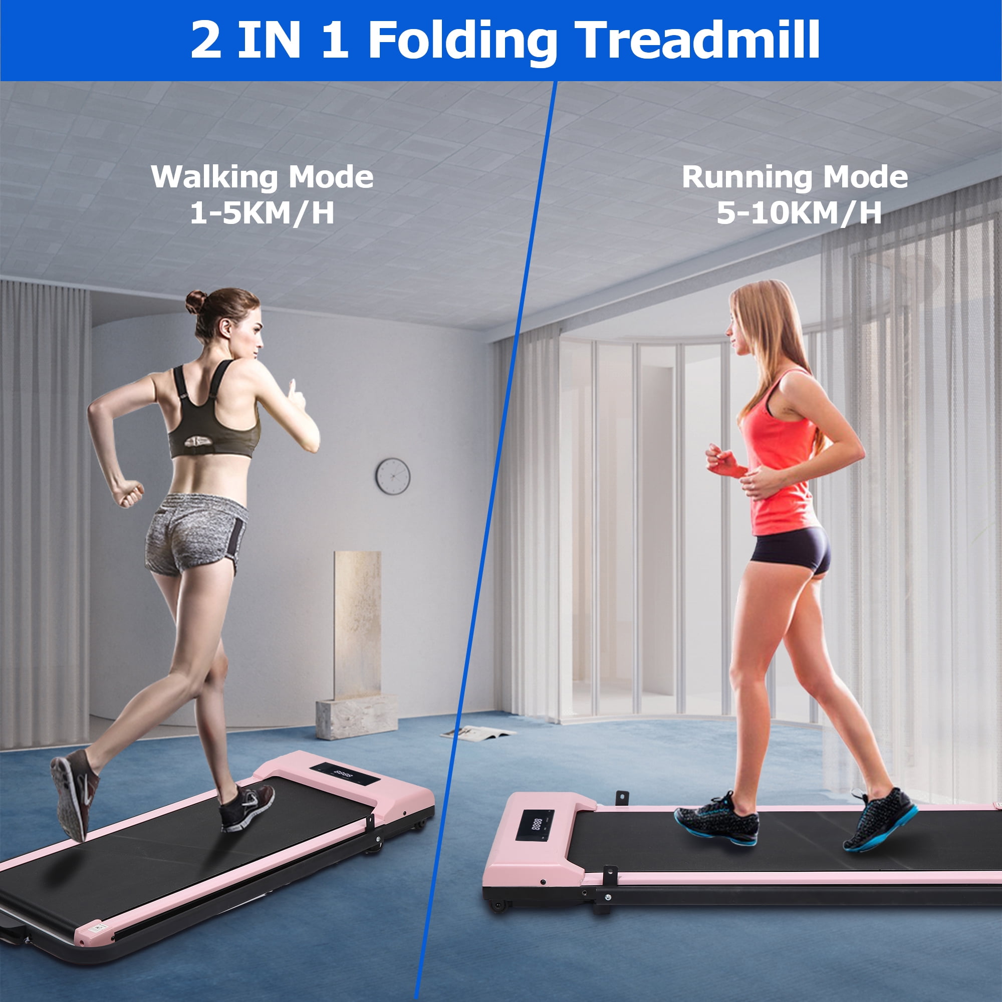 HYEASTR Portable Folding Treadmill 3.0HP Walking Pad Treadmill 220LB Capacity Under Desk Treadmill with Remote Control 2 in 1 Exercise Jogging Running Machine for Home/Office - Pink