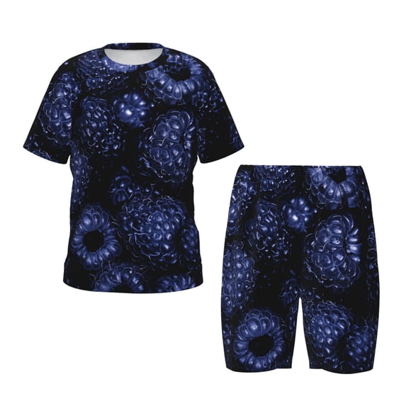 Balery Blue-Purple Raspberries Conjunto de Pijama Infantil de Manga Corta con Estampado – Ropa de Dormir de Algodón Suave-X-Large