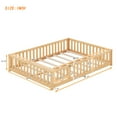 thumbnail image 3 of Queen Size Floor Bed Montessori Floor Bed with Safety Guardrails and Door Wood Floor Bed Frame for Girls Boys Natural, 3 of 7