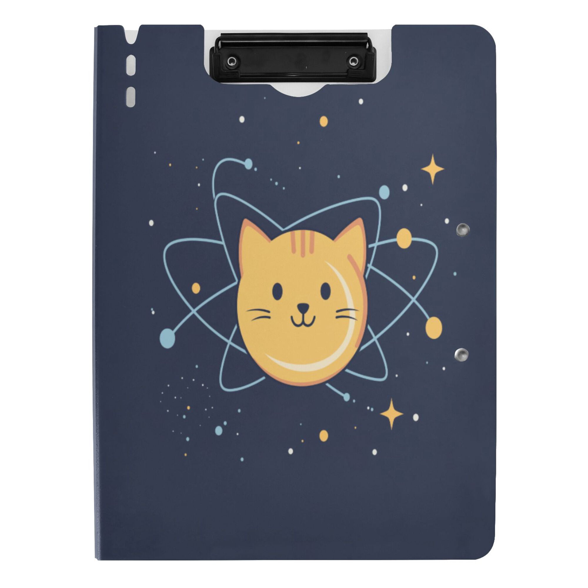 FORMRS A4 Clipboard Folder with Pen Holder Horizontal Foldable School Office Binder, Orange Cat Planet