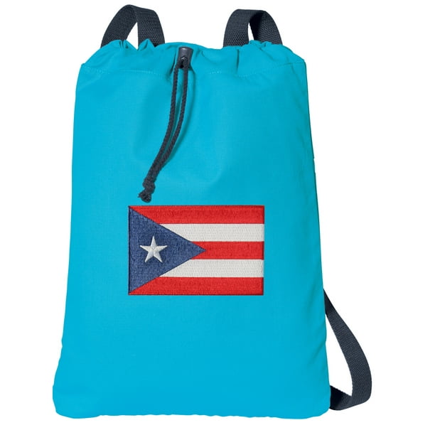 Broad Bay Cotton Canvas Puerto Rico Drawstring Backpack Aqua Natural