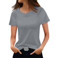 thumbnail image 2 of Tshirt Women Women's Fashionable Casual Solid Color Short Sleeved Round Neck T-shirt Top, 2 of 6