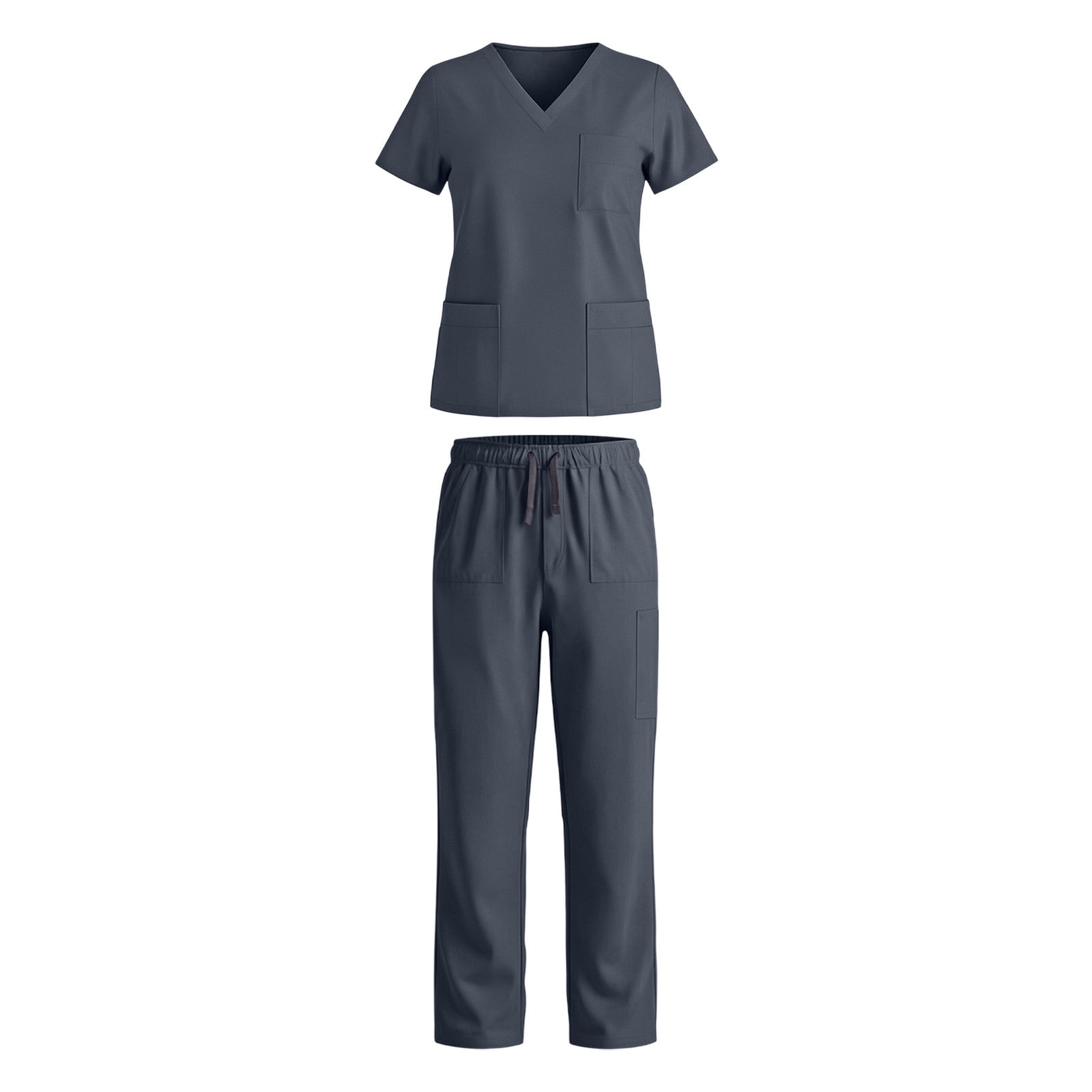 Ecqkame Scrub Set for Women Short Sleeve V-Neck Tops and Long Pants Breathable Stretch Nurses Medical Uniform Outfits Gray XL