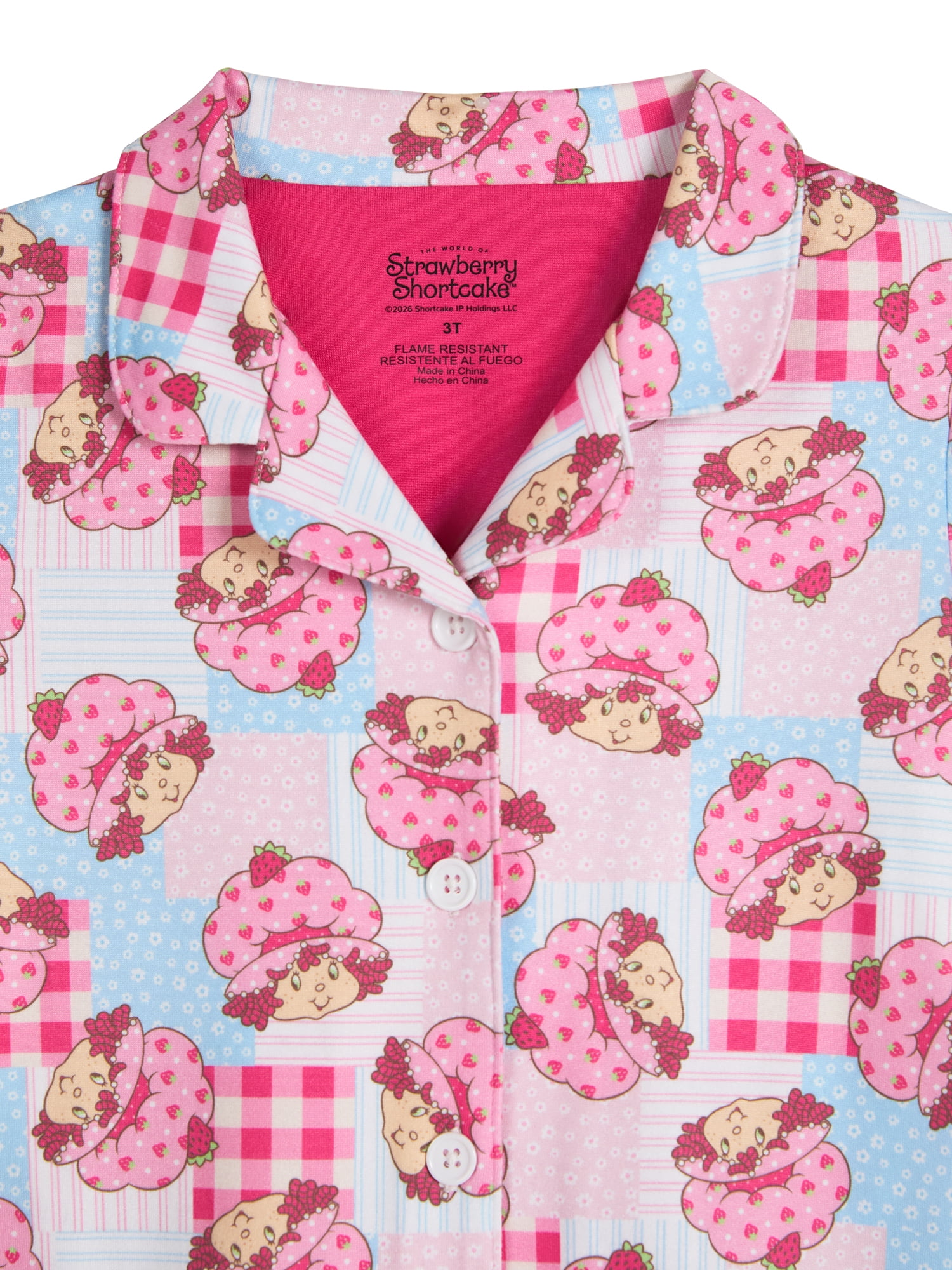 Strawberry Shortcake Toddler Girls Short Sleeve Button Front Top and Sleep Shorts, 2-Piece, Sizes 2T-5T
