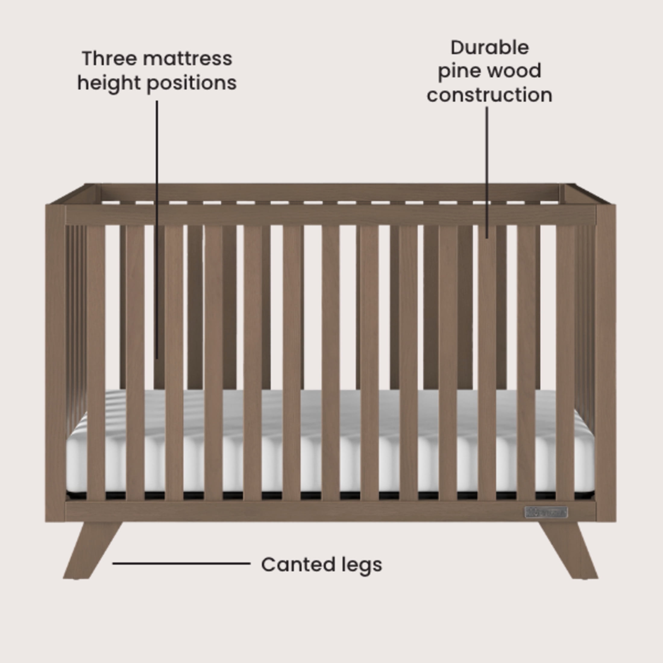 Child Craft SOHO 4-in-1 Convertible Crib, Canted Leg Mid-Century Design, 3 Mattress Heights, Dusty Heather