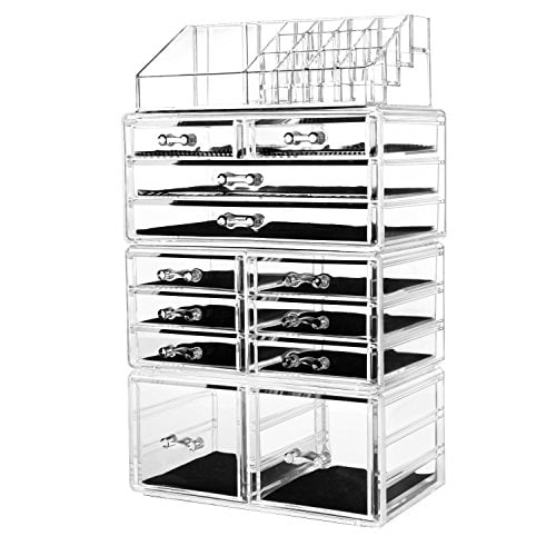 Hblife Makeup Organizer Acrylic Cosmetic Storage Drawers And Jewelry Display Box With 12 9 5 X 4 15 8 Piece Com Hblife Makeup Organizer Acrylic, Black Makeup Storage Drawers