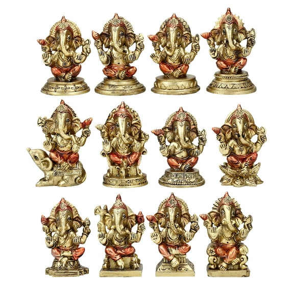 Pacific Giftware Ganesha Figurine, Set of 12, 2.67-inch Height, Gold