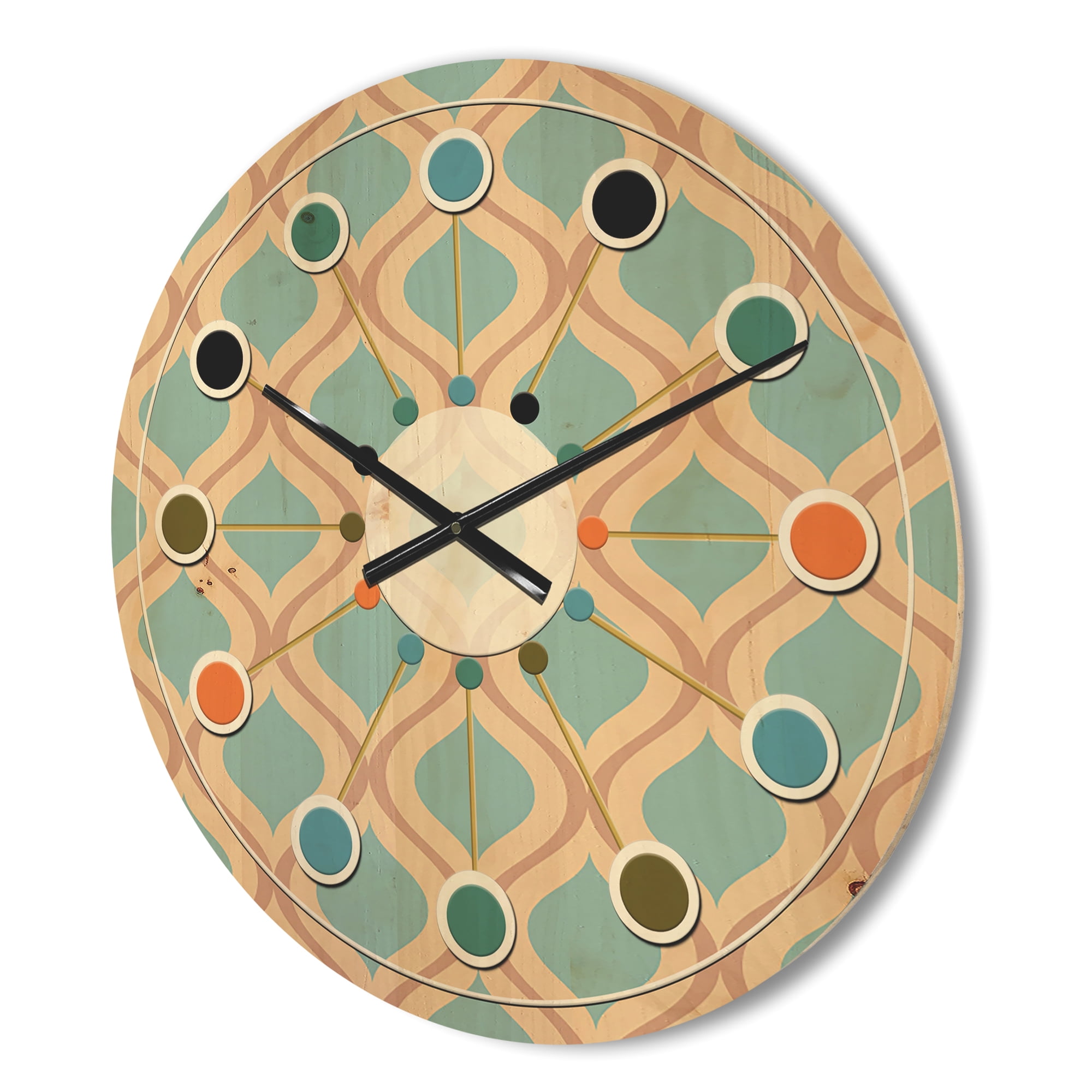 Designart 'Abstract Retro Geometrical Design Pattern V' Mid-Century Modern Wood Wall Clock