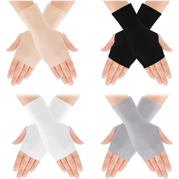 Kukuzhu 4 Pairs Sunblock Fingerless Gloves for Women UV Protection Wrist Length Gloves Lightweight Fingerless Gloves Non-slip Sun Protetion for Girls Women Summer Outdoor Driving