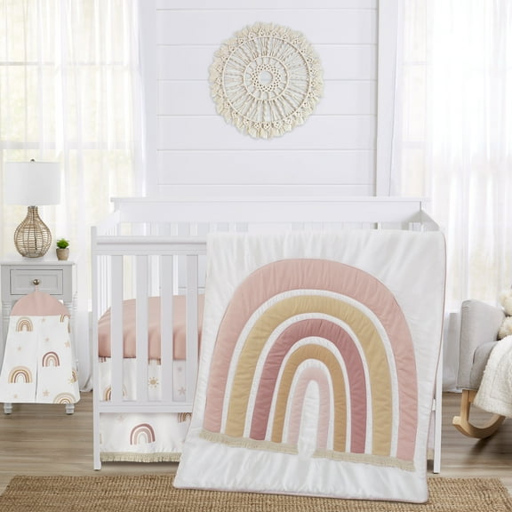 Sweet Jojo Designs Boho Rainbow Pink White Taupe Mauve 4 Piece Crib Bedding Set