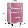 thumbnail image 2 of Rolling Makeup Train Case 4 Tiers, Lockable Aluminum Makeup Travel Organizer Cosmetic Case with Extendable Trays Size 14" L x 9" W x 22.4" H Rose Pink, 2 of 18