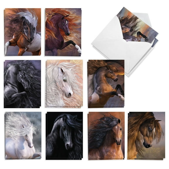 The Best Card Company 20 Assorted Thank You Notecards Box Set 4 x 5.12 Inch with Envelopes (10 Designs, 2 Each) Flying Horses AM10314TYG-B2x10