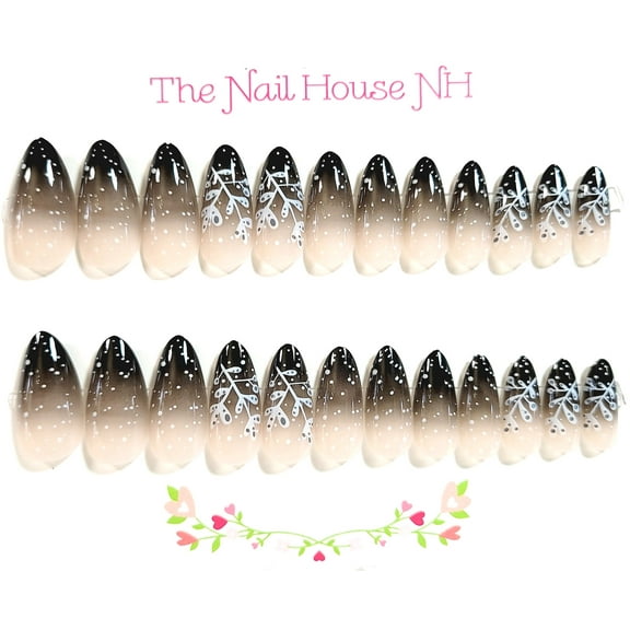 Evening Snow Ombre Glossy Almond Press On Nails - 24 Pieces - Artificial Nail Kit - Winter Nails