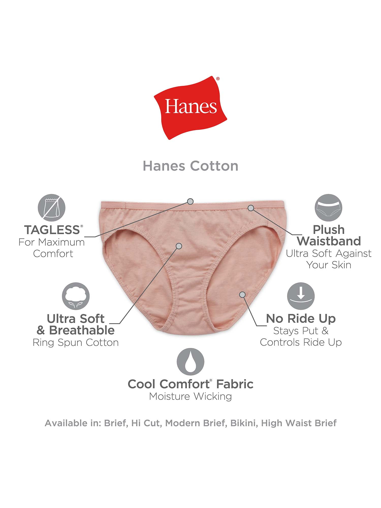 2 Packs of 6pcs Hanes Bikini Cotton Women Panties Underwear in