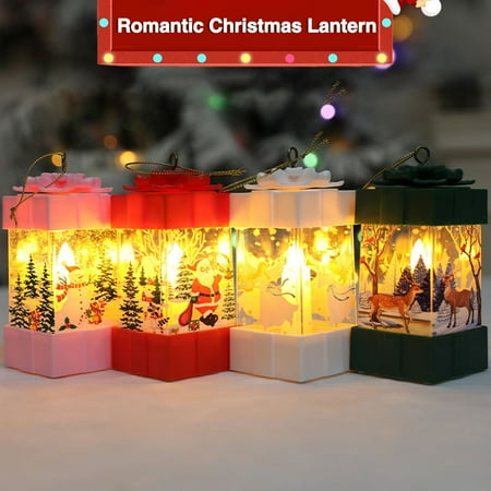 

wirlsweal Christmas Lantern Vintage Santa Claus Reindeer Angel Snowman Portable Holiday Decoration Flameless Electronic Candle Lamp Night Light Party Supplies Gift
