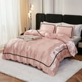 thumbnail image 2 of Pink Satin Comforter Set 7 Pieces Bed in a Bag Luxurious Satin Bedding Set with Comforter Pillowcases and Sheets Sets Mini Pompoms Design Super Soft Silky Bed Set for All Seasons, 2 of 12