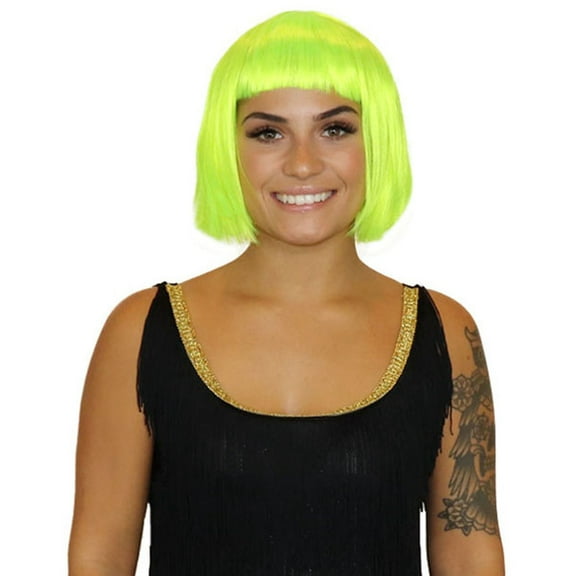 Short Bob Neon Green Womens Wig | Party Ready Fancy Cosplay Halloween Wig | Premium Breathable Capless Cap
