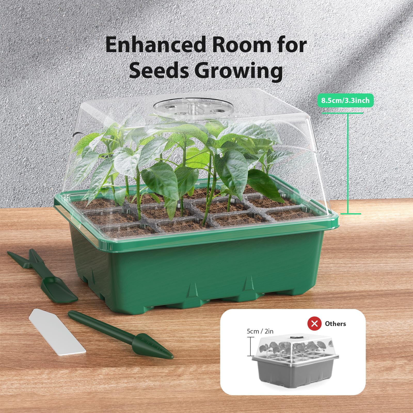Seed Starter Tray,with Heightened Lids,Indoor Gardening Plant Germination Trays (12 Cells) 10PCS