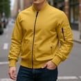 thumbnail image 2 of dGslk Men's Lightweight Bomber Jacket Casual Zip Up Windproof Outerwear Classic Stand Collar Flight Jacket Yellow L, 2 of 2
