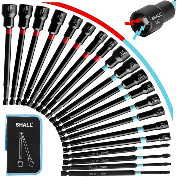Shall 20PCS Magnetic Nut Driver Set, 6&rdquo; Long Nut Drivers for Impact Drill, SAE & Metric 1/4&rdquo; Hex Shank Nut Driver Bi
