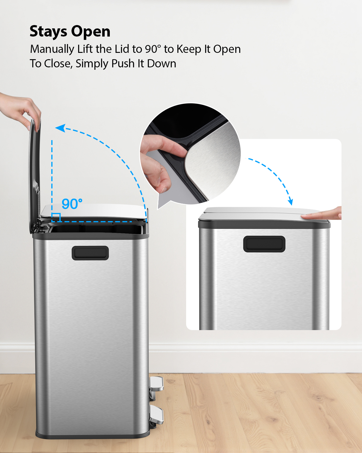 Dual Compartment Kitchen Trash Can, 2 x 10.5 Gallon Stainless Steel Garbage & Recycling Bin Combo for Kitchen, Soft Close Lids, Odor Proof, Hands Free